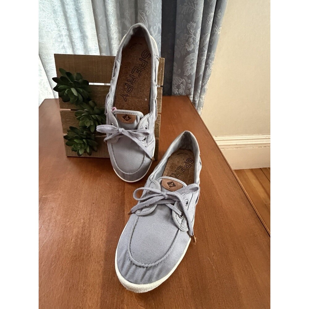 Sperry Lounge Away Women's 8.5 M Gray Canvas Lace-Up Boat Shoes - Picture 2 of 7